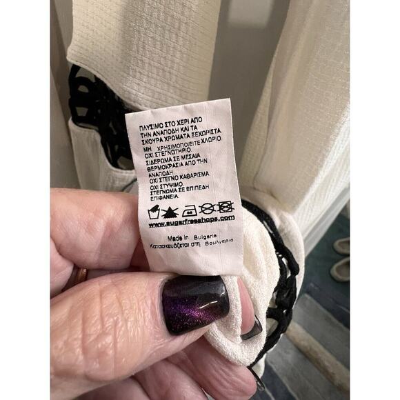 Sugarfree White Black Crochet Tiered Maxi Dress Size S Boho Cottagecore Prairie - Picture 9 of 9